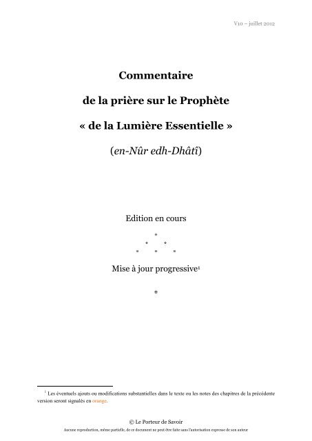 Commentaire De La Prière Sur Le Prophète De La Lumière - 