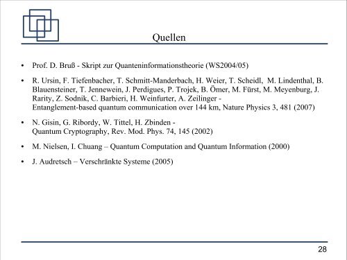 Quantenkryptographie - Institut für Theoretische Physik der ...