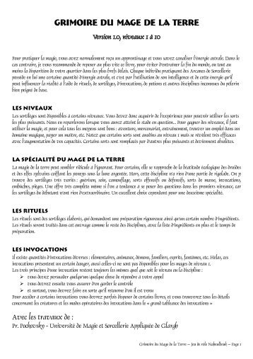 Grimoire du MAGE DE LA TERRE - CRJR