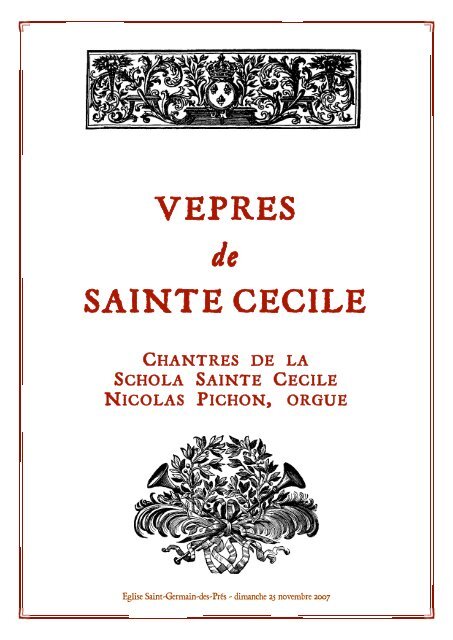 VEPRES SAINTE CECILE - Liturgia