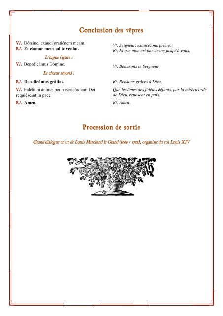 VEPRES SAINTE CECILE - Liturgia