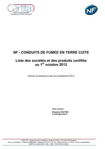 NF - CONDUITS DE FUMEE EN TERRE CUITE Liste des sociétés et ...