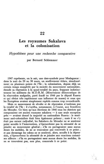 Les royaumes Sakalava et la colonisation : hypothèses pour ... - IRD