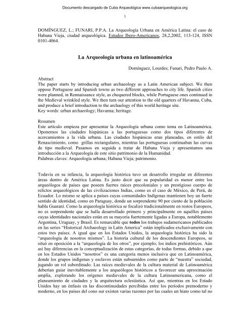 La Arqueología Urbana en América Latina - Cuba Arqueológica