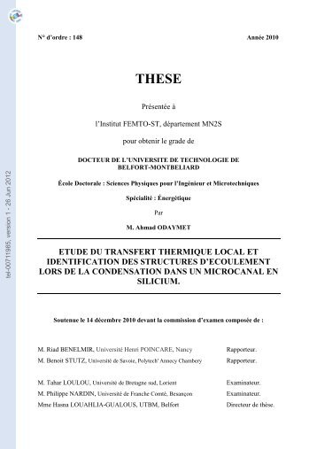 Etude du transfert thermique local et identification des structures d ...