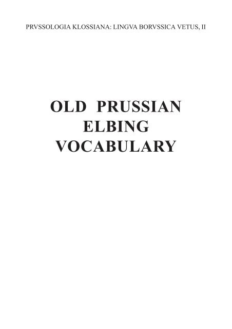 OLD PRUSSIAN ELBING VOCABULARY - prussian reconstructions