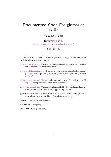 glossaries.sty: LaTeX2e Package to Assist Generating ... - CTAN