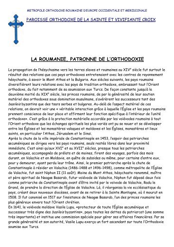 La Roumanie, patronne de l'Orthodoxie - Paroisse Orthodoxe de la ...