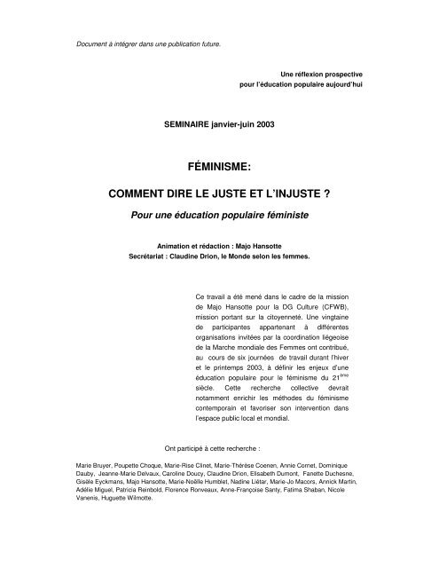 Feminisme Comment Dire Le Juste Et L Injuste Le Monde Selon Les