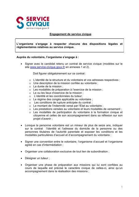 Les obligations des organismes - Service Civique