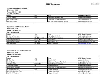 CTEP Personnel - Cancer Therapy Evaluation Program (CTEP)