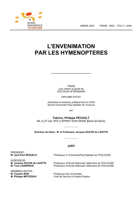 L'ENVENIMATION PAR LES HYMENOPTERES - OATAO