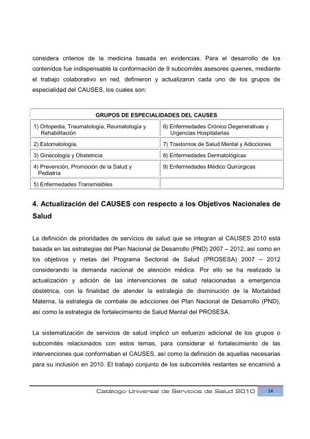 Catálogo Universal de Servicios de Salud 2010 (CAUSES).