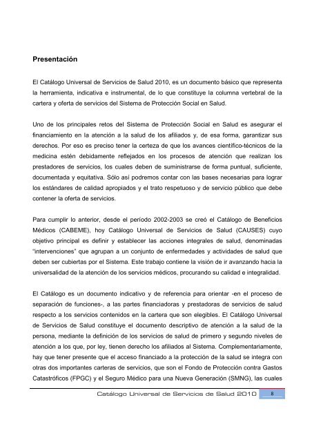 Catálogo Universal de Servicios de Salud 2010 (CAUSES).