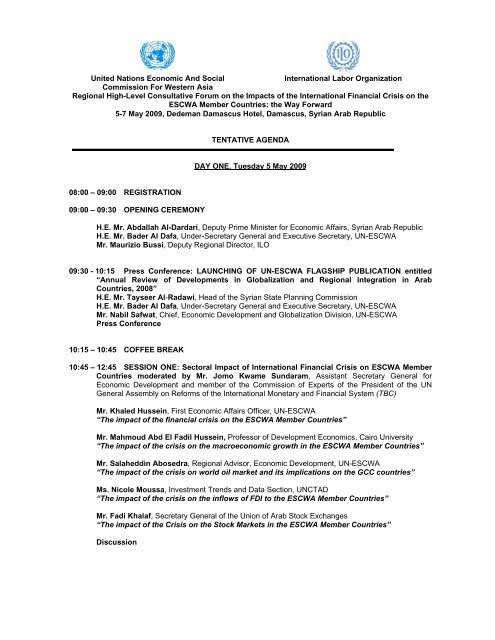 Tentative Agenda - Economic and Social Commission for Western ...