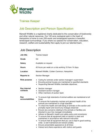 Trainee Keeper Job Description and Person ... - Marwell Zoo