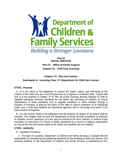 Class "A" Child Day Care Regulations - Department of Children ...