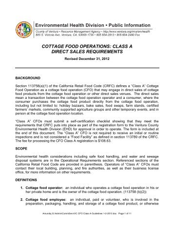 Cottage Food Operation Class A Requirements ... - County of Ventura