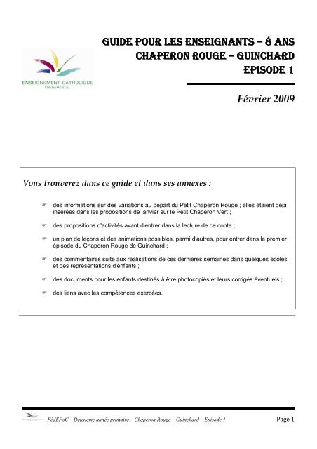 Guide Pour Les Enseignants 8 Ans Chaperon Rouge Segec