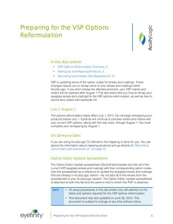 Preparing for the VSP Options Reformulation