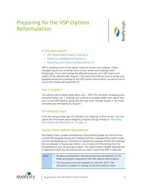 Preparing for the VSP Options Reformulation