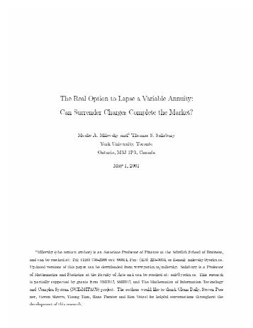 The Real Option to Lapse a Variable Annuity - International Actuarial ...