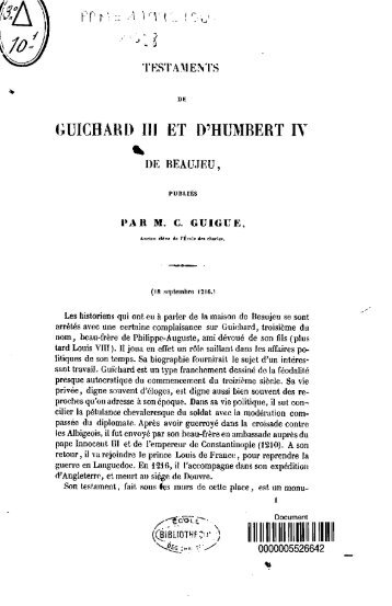 Testaments de Guichard III et d'Humbert IV de Beaujeu