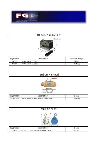 TREUIL A CLIQUET TIREUR A CABLE POULIE CLIC - Fg Pro