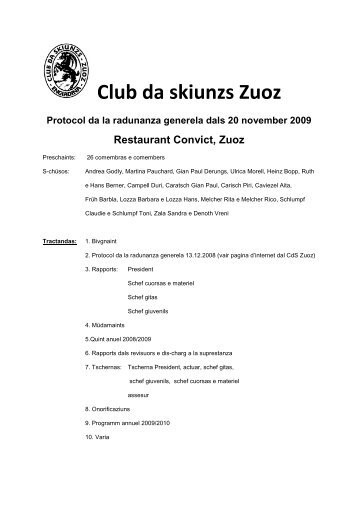 Protocoll Generela 20 november 2009 - Club da skiunzs Zuoz