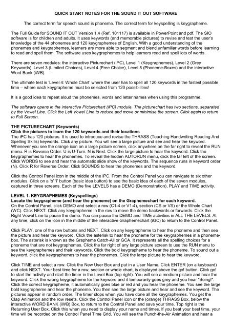 quick start notes for the sound it out software thrass