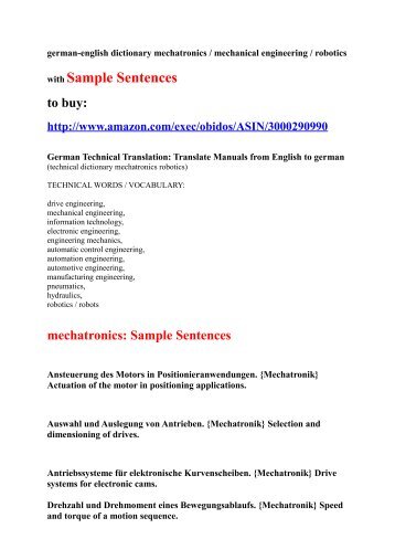 Sample Sentences: mechatronics robotics mechanical engineering german to english