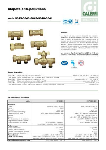 Clapets anti-pollutions. Série 3045-3046-3047-3048-3041 - Caleffi