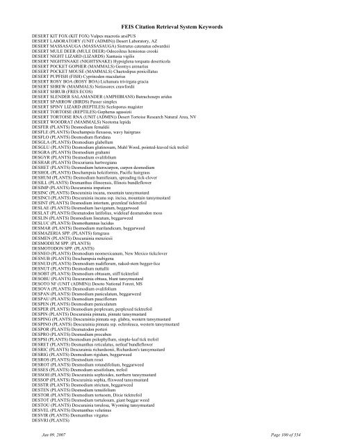 FEIS Citation Retrieval System Keywords - Fire Sciences Lab ...