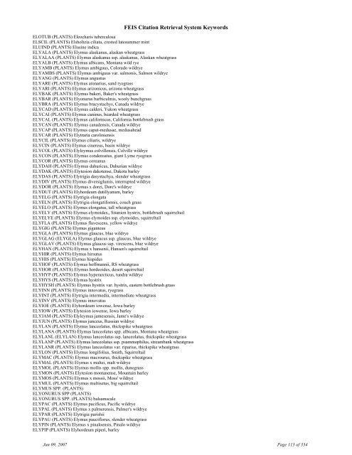 FEIS Citation Retrieval System Keywords - Fire Sciences Lab ...