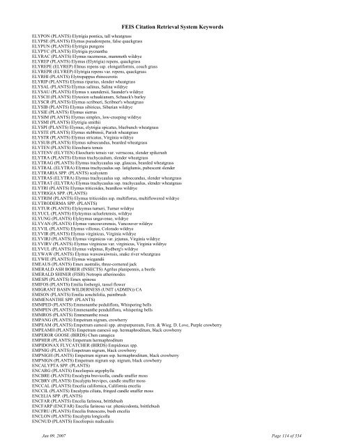 FEIS Citation Retrieval System Keywords - Fire Sciences Lab ...