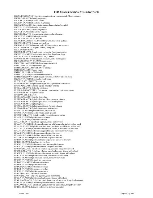 FEIS Citation Retrieval System Keywords - Fire Sciences Lab ...