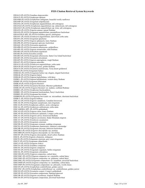 FEIS Citation Retrieval System Keywords - Fire Sciences Lab ...