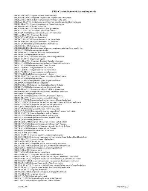 FEIS Citation Retrieval System Keywords - Fire Sciences Lab ...