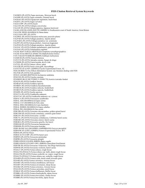 FEIS Citation Retrieval System Keywords - Fire Sciences Lab ...