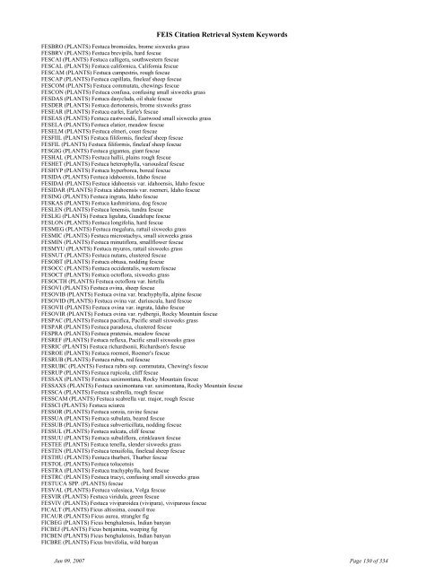 FEIS Citation Retrieval System Keywords - Fire Sciences Lab ...