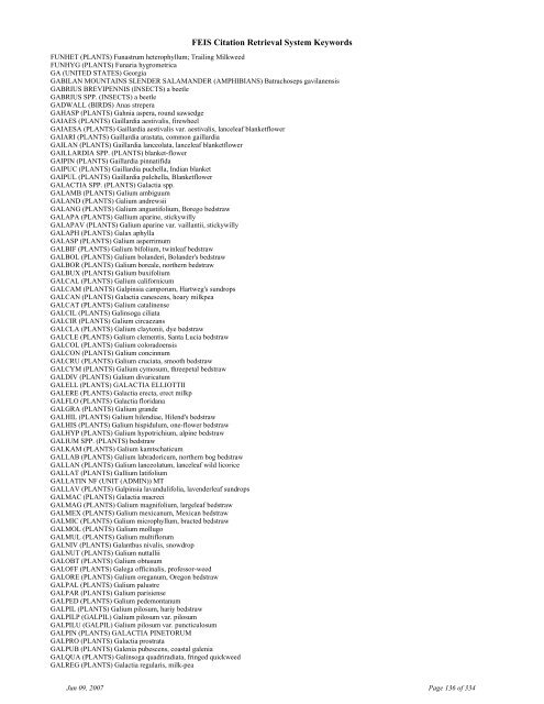 FEIS Citation Retrieval System Keywords - Fire Sciences Lab ...