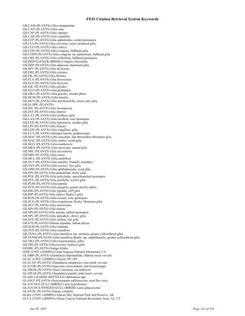 FEIS Citation Retrieval System Keywords - Fire Sciences Lab ...