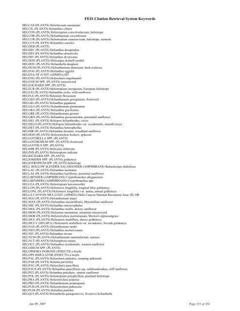 FEIS Citation Retrieval System Keywords - Fire Sciences Lab ...