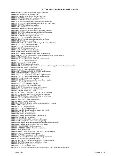 FEIS Citation Retrieval System Keywords - Fire Sciences Lab ...