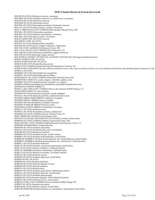 FEIS Citation Retrieval System Keywords - Fire Sciences Lab ...