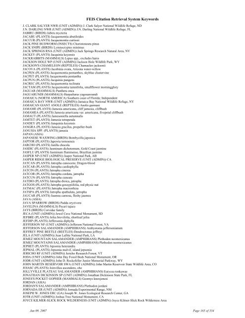 FEIS Citation Retrieval System Keywords - Fire Sciences Lab ...