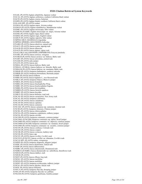 FEIS Citation Retrieval System Keywords - Fire Sciences Lab ...