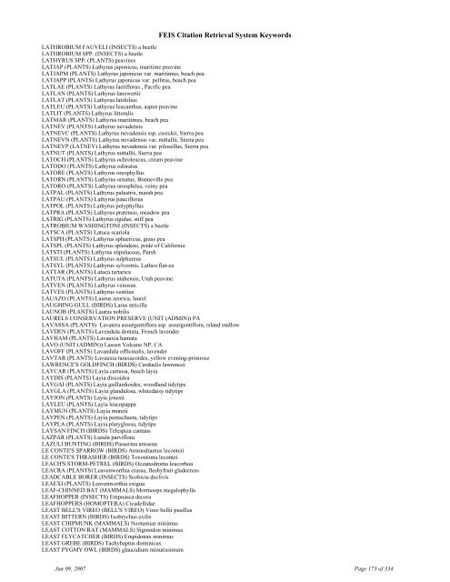 FEIS Citation Retrieval System Keywords - Fire Sciences Lab ...