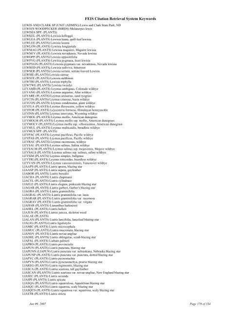 FEIS Citation Retrieval System Keywords - Fire Sciences Lab ...