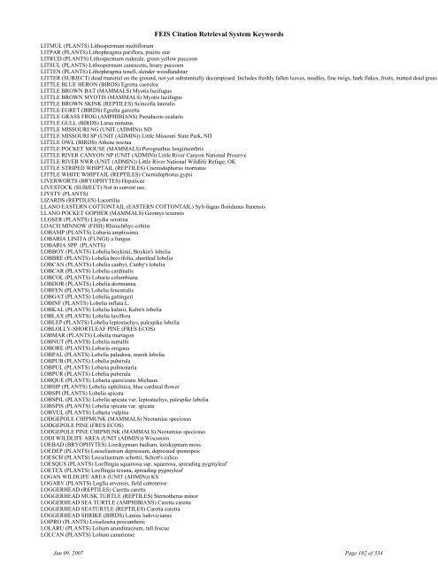 FEIS Citation Retrieval System Keywords - Fire Sciences Lab ...